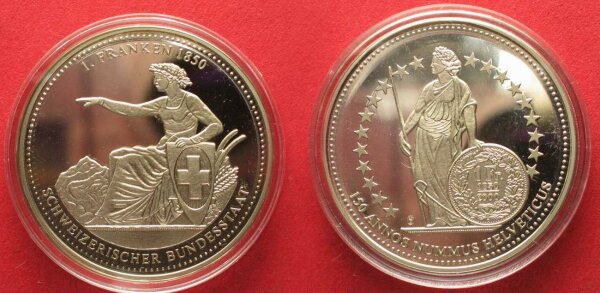 Silbergedenkmünze 150 Jahre Schweizer Franken 40mm PP