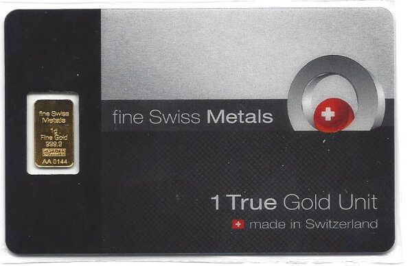 1 True Gold Unit Arcor mit 1g Goldbarren eingeschweisst in Kreditkartenform mit Certificate