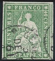 26 G 1858 Strubeli sitzende Helvetia 40 Rp grün Stempel Genève