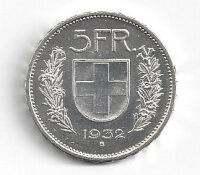 5 Franken 1932 Silber vorzüglich