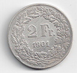 2 Franken 1901 Auflage 6.15 vorzüglich 200
