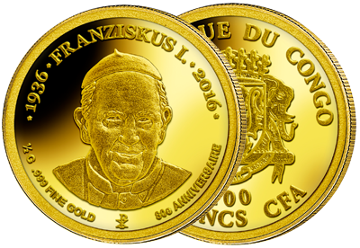 80.Geburtstag Papst Franziskus  11mm 0.999/100 Gold