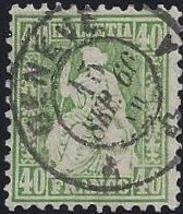 34 sitzende Helvetia 40 Rp grün Zentrumstempel Genève 15.09.1866