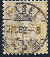 63A Ziffermarken 15 Rp gelb Zentrumstempel 15.5.1887 Mels