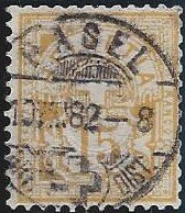 63A Ziffermarken 15 Rp gelb Zentrumstempel 10.7.1882 Basel