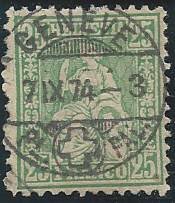 40c sitzende Helvetia 25 Rp. Zentrumsstempel Genève 7.9.1874