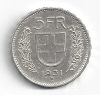 5 Franken 1931 Silber ss